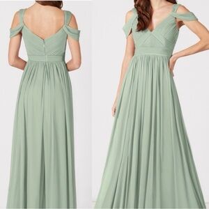 AZAZIE Dress Women's Size A8 Green Calla Chiffon Cold Shoulder in Dusty Sage